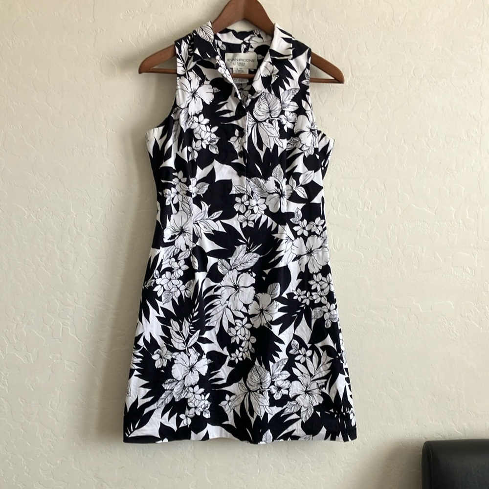 Evan Picone Dress Black White Floral Sleeveless Size 8 P Womens 8P Petite 8